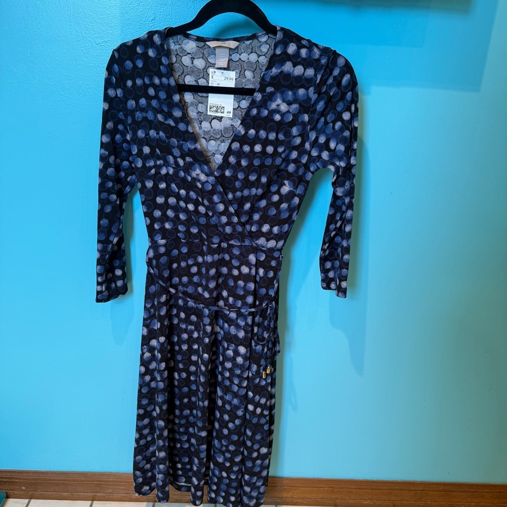 H&M Navy Polka Dot Long Sleeve Dress